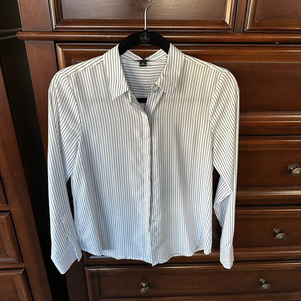 Ann Taylor White and Blue Striped Blouse